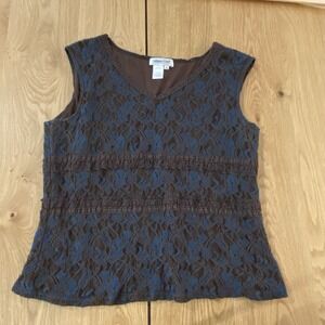 Coldwater Creek Lace Sleeveless Tank Top Gray Blue (1X) whimsigoth goth Romantic